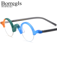 Lunettes Borregls en Acétate Mat Demi-Monture Femme Petites Lunettes Rondes Vintage Semi-Cerclées Optiques Homme 19281