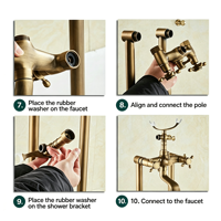Robinet de douche apparent à double poignée avec jet doux, finition dorée, construction en acier inoxydable, cartouche céramique, design à montage au sol