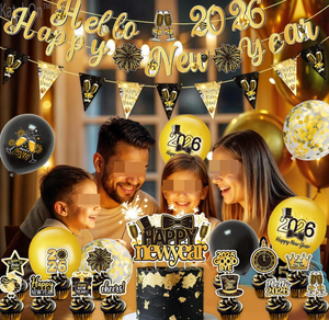 Decorazioni per Festa di Capodanno 2027: Striscioni con Lettere, Bandierine Triangolari, Ghirlande, Palloncini con Coriandoli, Topper per Torte e Cupcake - Product Image 2