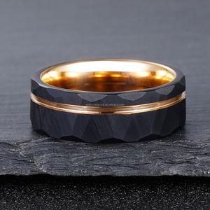 POYA 8mm Klasik Siyah Tungsten Yüzük Gül Altın Çizgili ve Kaplamalı Söz Nişan Alyansı Erkekler İçin - Product Image 4