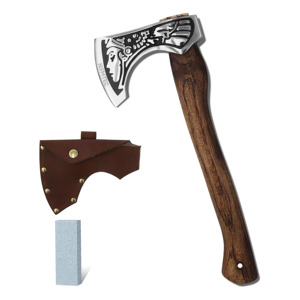 24NYD011 indiano Tomahawk campeggio vichking forgiato intaglio ascia 14.8 con guaina, ascia di sopravvivenza per tagliare la sopravvivenza in campeggio - Product Image 1