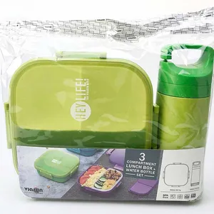 Yeni BPA ücretsiz plastik 3 bölmesi sızdırmaz yemek kabı su şişesi ile okul çocuk Lunchbox kiti Picnic in piknik Bento kutusu