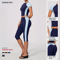 Ensemble de yoga Dingtai pour femmes, 2 pièces, haut court color block, leggings de compression taille haute effet push-up 7/8