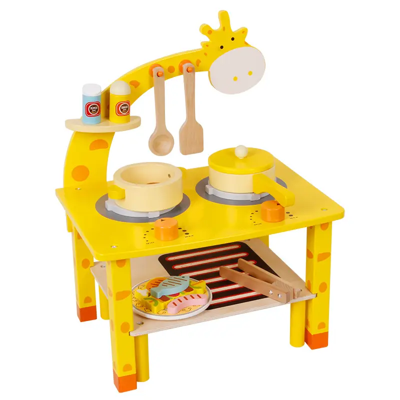 Giraffe Cooktop BBQ Set Juguete de cocina de simulación de madera para niños y niñas Ideal para distribuidor
