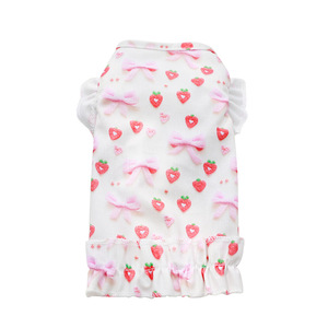 Cute Strawberry Print Pet Dress For Small Dogs And Cats Polyester Vest With Ruffles Spring Summer Wear - Product Image 5