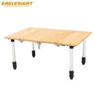 Table de camping pliable en bambou et alliage d'aluminium, portable, hauteur réglable, mobilier d'extérieur, table de voyage légère, plage, pique-nique