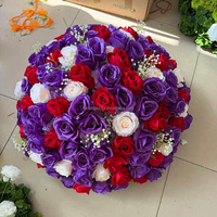 Boule de fleurs en soie de haute qualité 50 cm 60 cm 70 cm 80 cm, grande composition florale de roses artificielles, centre de table, boule de fleurs artificielle violet foncé