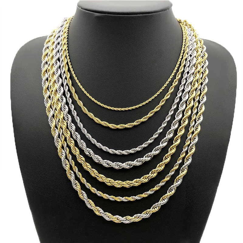 Rope Necklace Factory Cheap Price Fashion Stainless Steel Twist Chain Mens 18k Gold Plated Rope Chain Necklace