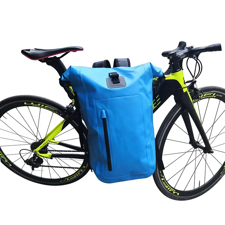 حقيبة الدراجة الهوائية, حقيبة الدراجة الهوائية ماركة (REACH Test 500D) مصنوعة من PVC ، مقاومة للماء ، يمكن تركيبها في السلة الخلفية ، يمكن تركيبها أثناء السفر