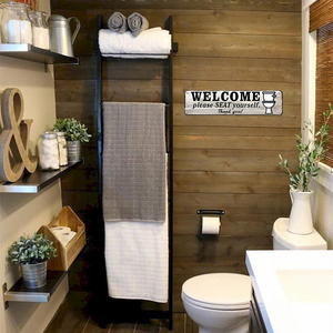 2pcs Vintage Wood Texture Funny Bathroom Long Metal Sign Toilet Graphic Welcome Quote Wall Decor - Product Image 4