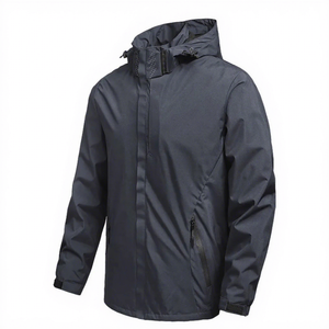 Custom Logo <b>Mens</b> Waterproof Hooded Hard Shell <b>Jacket</b> Solid Color Zip Up Outdoor Rainwear Casual Regular Fit <b>Track</b> Outerwear - Product Image 4