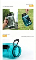 Bouteille d'eau en plastique écologique sans BPA à large ouverture de 2,4 L, grande capacité, anti-fuite, carrée, avec couvercle et pailles pour le sport