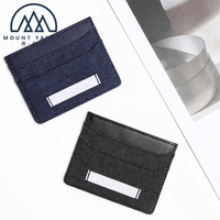 Dompet Kartu Kredit Kulit Asli Denim Tahan Lama Model Sambungan Yanzhi dengan Logo Kustom, Anti RFID, Tipis, dan Praktis