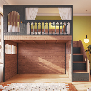 Letto a soppalco moderno in legno massello JINS con armadio integrato per appartamento e villa, letto per bambini per piccoli spazi - Product Image 5