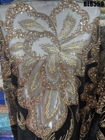 Tissu en dentelle de velours brodé à la main de Dubaï, tissu en tulle brodé de fleurs françaises, paillettes et perles pour robe de mariée