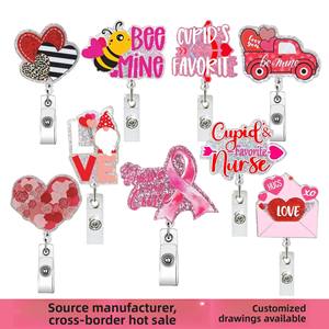 Clip para insignias de acrílico con purpurina divertida de corazón rosa, con diseño de <span class=keywords><strong>Cupido</strong></span>, cierre a presión con tirador telescópico, para el Día de San Valentín, DIY, transfronterizo - Product Image 2