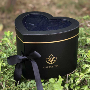 Custom gold foil logo different colors double layers heart shaped gift boxes luxury flower rose Valentines Day box with PVC lid