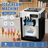 Mesin Es Krim Lunak 3 Rasa Komersial dari Stainless Steel, Pembuat Es Krim Lunak untuk Warung Jajanan, Toko Makanan Cepat Saji, dan Bisnis