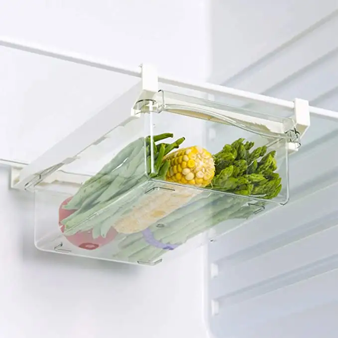 Kitchen Refrigerator Fruit Vegetable Storage Plastic Clear Fridge Egg Holder Organizer Slide Under Shelf Drawer Rack Holder