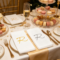 Serviettes de table jetables en papier Airlaid 2 plis en pâte de bois vierge, impression personnalisée monogramme or/argent, blanches, 6 plis