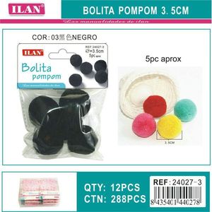 Pompon en laine noire Iln 3,5 cm pour décorations artisanales - Product Image 1
