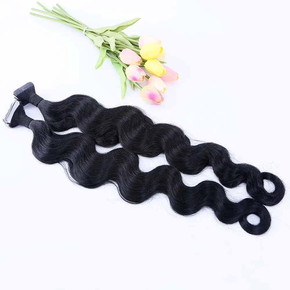 Body wave hair extension skin weft European cutical aligned virgin hair invisible tape in extensions