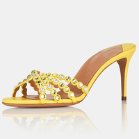 Mules à talons pour femmes ornées de cristaux, sandales à brides multiples festonnées et bijoux, vente en gros, OEM personnalisé