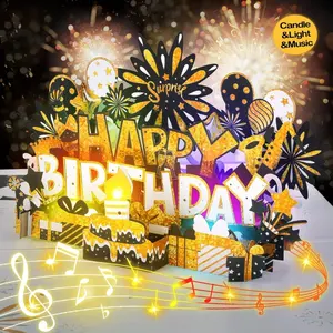 Manufacturer blowable music 3d Birthday pop up card Pop up musical Happy Birthday greeting card