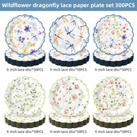 Assiettes en papier imprimées libellules et fleurs sauvages, assiettes portables pour dîner et desserts, idéales pour mariages d'été, anniversaires et goûters