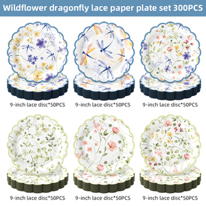 Hot bán phong cách hiện đại mùa xuân hoa dại và chuồn chuồn Tea Party Bộ đồ ăn tùy chỉnh giấy tấm và cốc của nhà sản xuất - Product Image 6