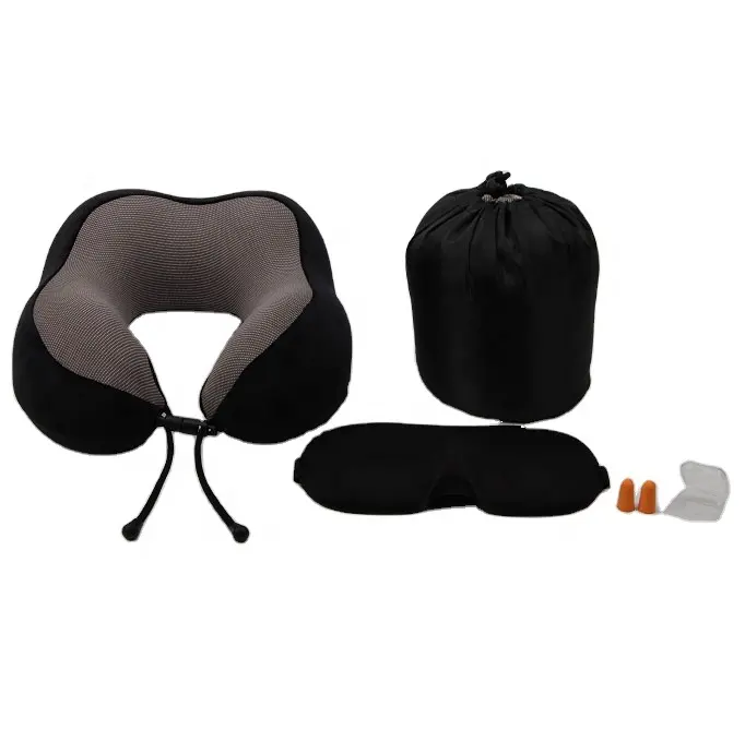 Hot selling memory foam travel neck pillow kit u shape pillow with sleep mask