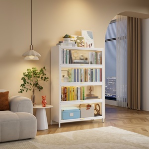 Librería moderna de acero blanco a prueba de polvo de 5 puertas, armario de almacenamiento, muebles de dormitorio para el hogar, oficina, aparador, Media librería - Product Image 4