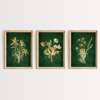 Ensemble de 3 tableaux abstraits vert émeraude à imprimé botanique HAOWAI OEMODM, art mural floral doré, décoration intérieure sur le thème des fleurs
