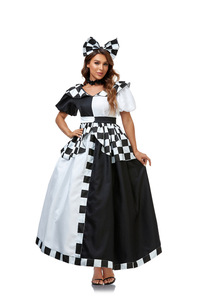 Alta calidad Alice's Adventures In Wonderland Cosplay blanco y negro a cuadros Mickey vestido Halloween Mujer - Product Image 2