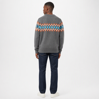 Pull en maille à col rond et manches raglan pour homme, gris, motif Fair Isle, avec logo personnalisé, mélange acrylique, style décontracté urbain, automne-hiver