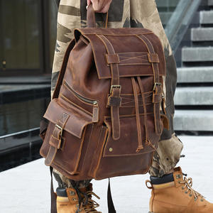 Sac de voyage rétro européen en cuir véritable, sac à dos pour ordinateur portable 17 pouces, sac à dos pour homme en cuir Crazy Horse - Product Image 6