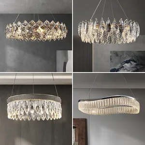 Lampe ronde de luxe moderne, faite sur mesure, en laiton, métal, cuivre, suspension, lustre en cristal K9, fabricant