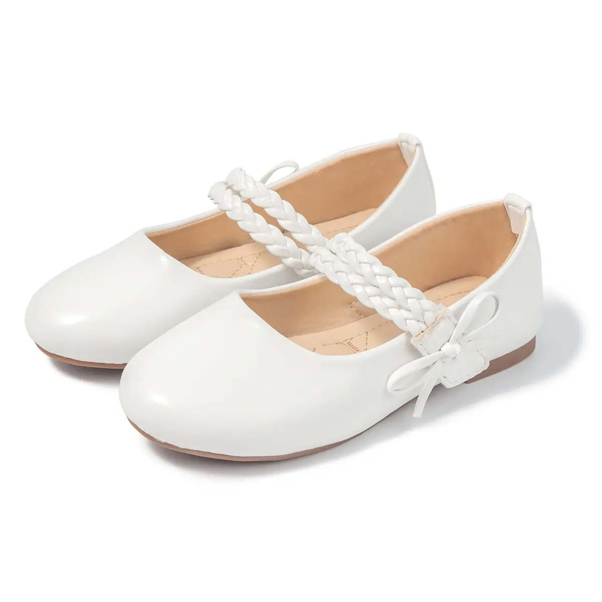 Escarpins en cuir blanc pour enfants, chaussures de ballerine avec pieds plats, motif floral, pour filles, nouvelle collection