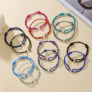 Handmade <b>Braided</b> Bracelet Set 12-Piece Alloy Anchor Ocean Style Unisex Jewelry Fashion <b>Accessory</b> - Product Image 3
