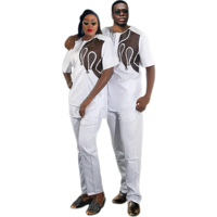 Afrikanisches Übergrößen-Set: Besticktes Kurzarm-Tunika-Oberteil mit Hose für Damen, Paar-Matching, Locker Sitzend, Lässig, Maßanfertigung OEM