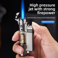 Portable en plastique métal unique direct coupe-vent gonflable briquet cigare moxibustion haute température petit pistolet de soudage en gros
