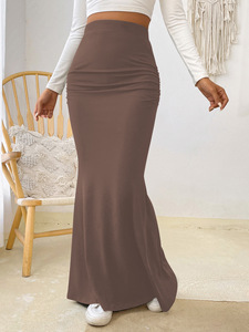 Gonna lunga a <span class=keywords><strong>sirena</strong></span> da donna a vita alta, 100% poliestere, lavorata a maglia, arricciata, tinta unita, aderente, ad asciugatura rapida, elasticizzata, traspirante, sexy - Product Image 2
