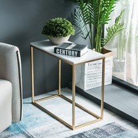 Table console de salon de luxe moderne et durable en métal doré, acier inoxydable, avec plateau en marbre
