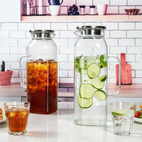 Pichet à eau et carafe à jus carrés modernes en verre de 2,2 L/73 OZ avec couvercle, écologiques et résistants à la chaleur, pour cadeaux promotionnels (vente en gros)