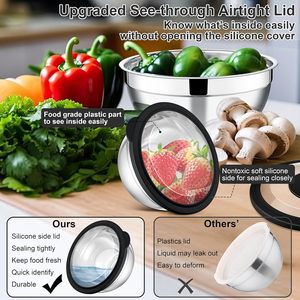 Bol mélangeur en acier inoxydable poli, écologique, avec râpe et saladier, ensemble de couvercles transparents 3-5QT - Product Image 2