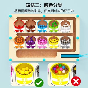 Jeu d'éveil Montessori en bois : Seau <span class=keywords><strong>de</strong></span> peinture, chiffres, couleurs, tri, stylo, perles à déplacer, labyrinthe pour enfants - Product Image 4