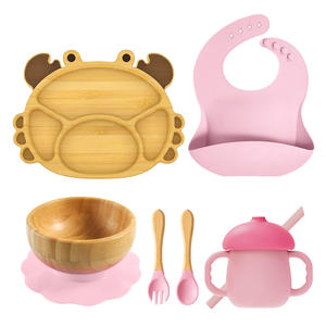 Suministros para la Alimentación Complementaria del Bebé, Plato de Bambú con Succión en Forma de Cangrejo y Juego de Utensilios para el Entrenamiento de Niños Pequeños - Product Image 4
