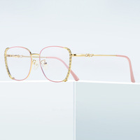 Lunettes anti-lumière bleue en métal massif couleur diamant, verres PC, légères, à la mode, semi-cerclées, monture dorée
