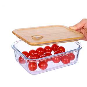 Conjunto de Recipientes Organizadores de Vidro para Armazenamento de Alimentos e Lanches na Cozinha por Atacado, Grandes para Preparo de Refeições, Empilháveis com Tampa de Madeira - Product Image 4