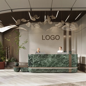 Custom Hotel Lobby Display Furniture Green Marble Reception Counter Lounge <b>Sofa</b> Interior Turnkey Fit-out Service - Product Image 1